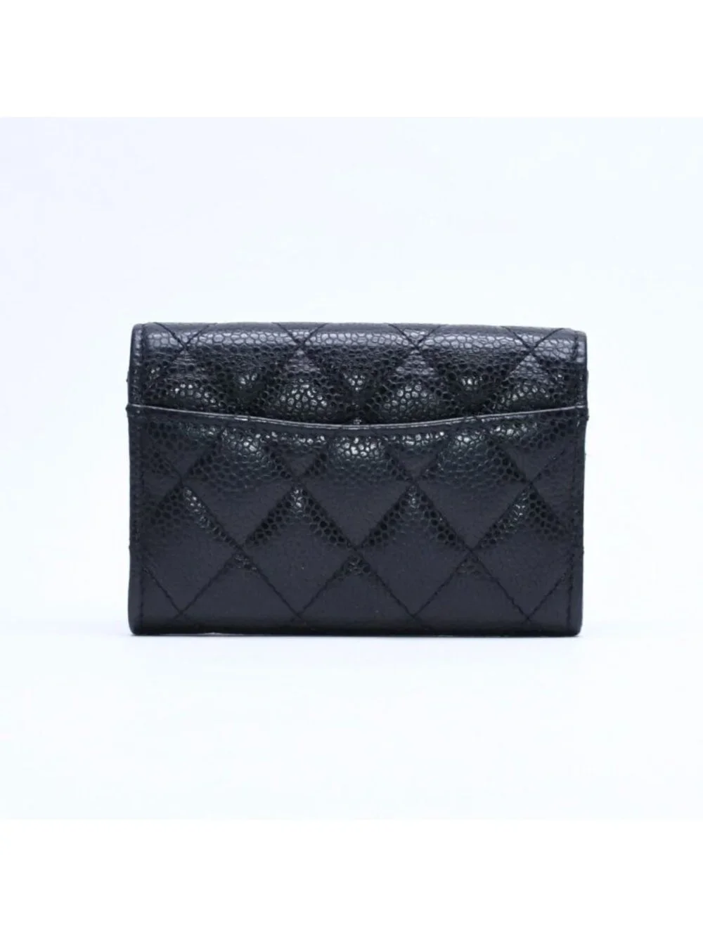 Chanel Quilted CC Logo Card Case Wallet Lambskin Black Gold